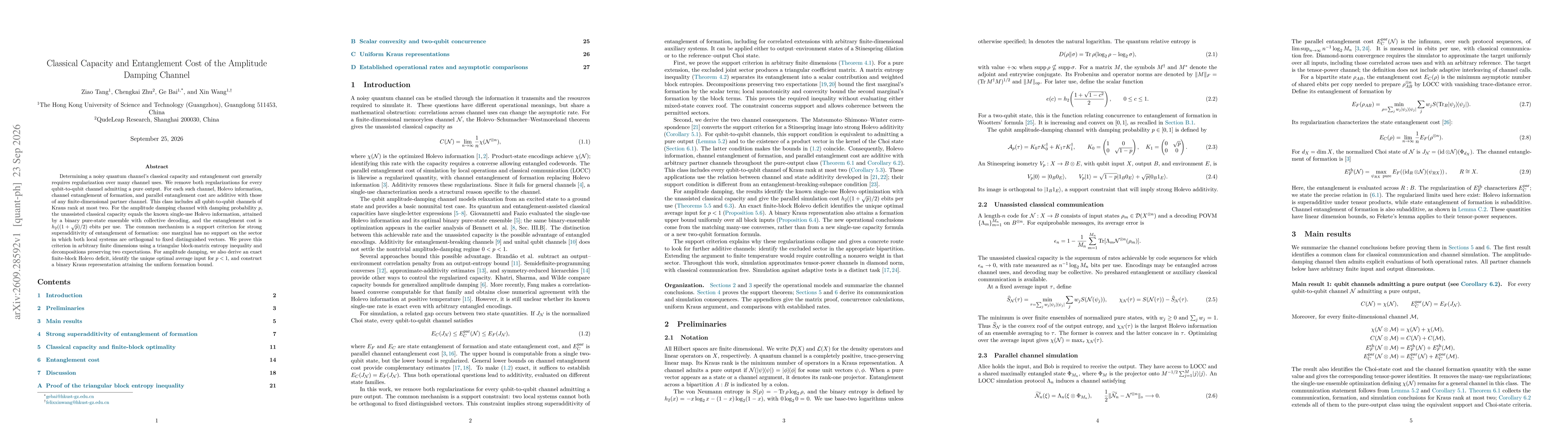 Thumbnail for Classical Capacity and Entanglement Cost of the Amplitude Damping Channel