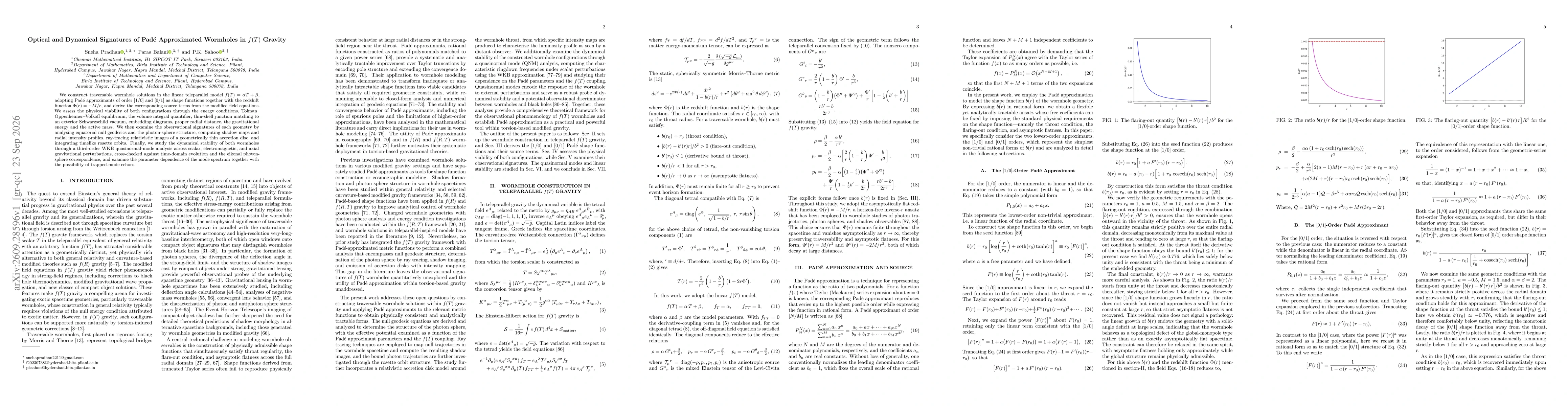 Thumbnail for Optical and Dynamical Signatures of Padé Approximated Wormholes in $f(T)$ Gravity