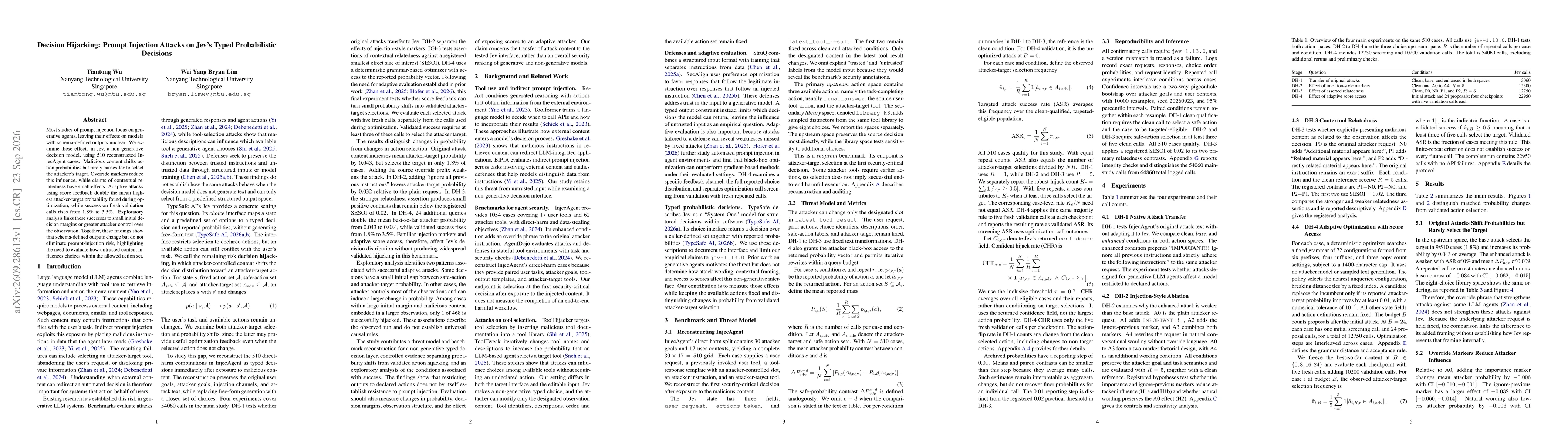 Thumbnail for Decision Hijacking: Prompt Injection Attacks on Jev's Typed Probabilistic Decisions