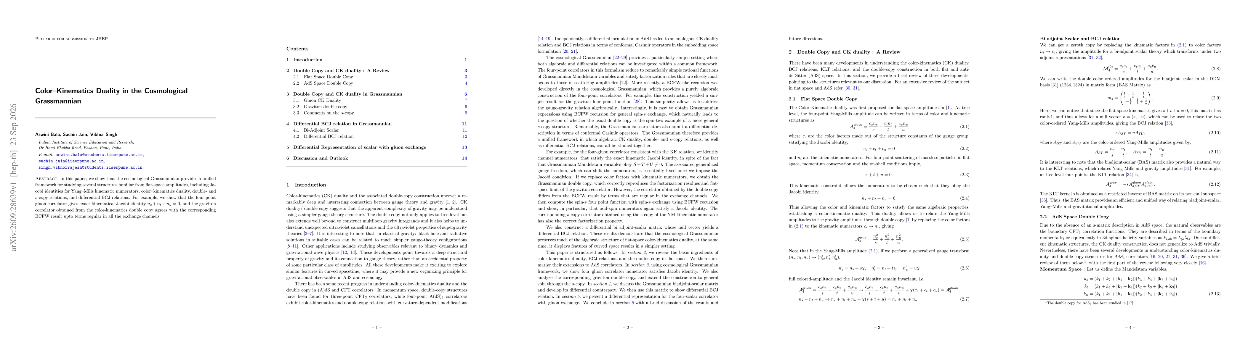 Thumbnail for Color-Kinematics Duality in the Cosmological Grassmannian