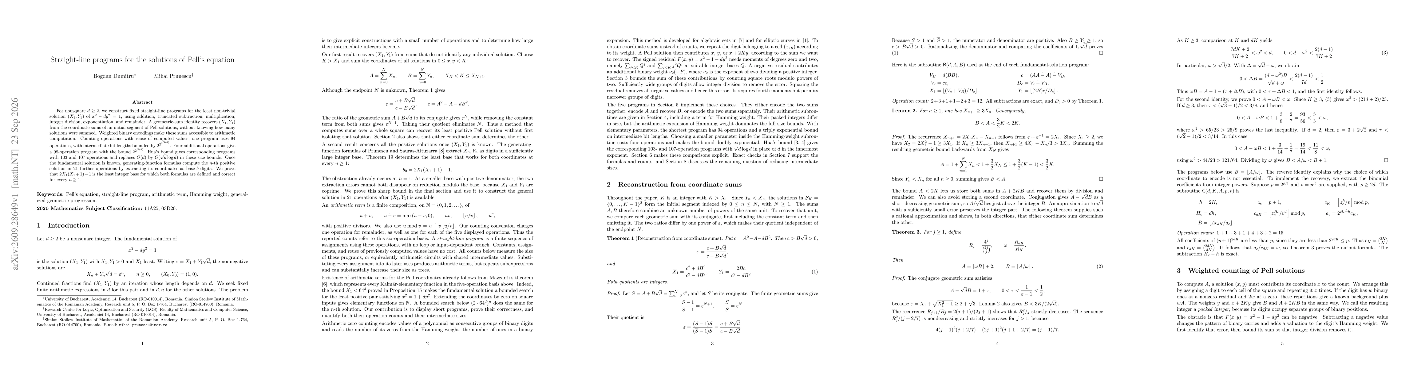 Thumbnail for Straight-line programs for the solutions of Pell's equation