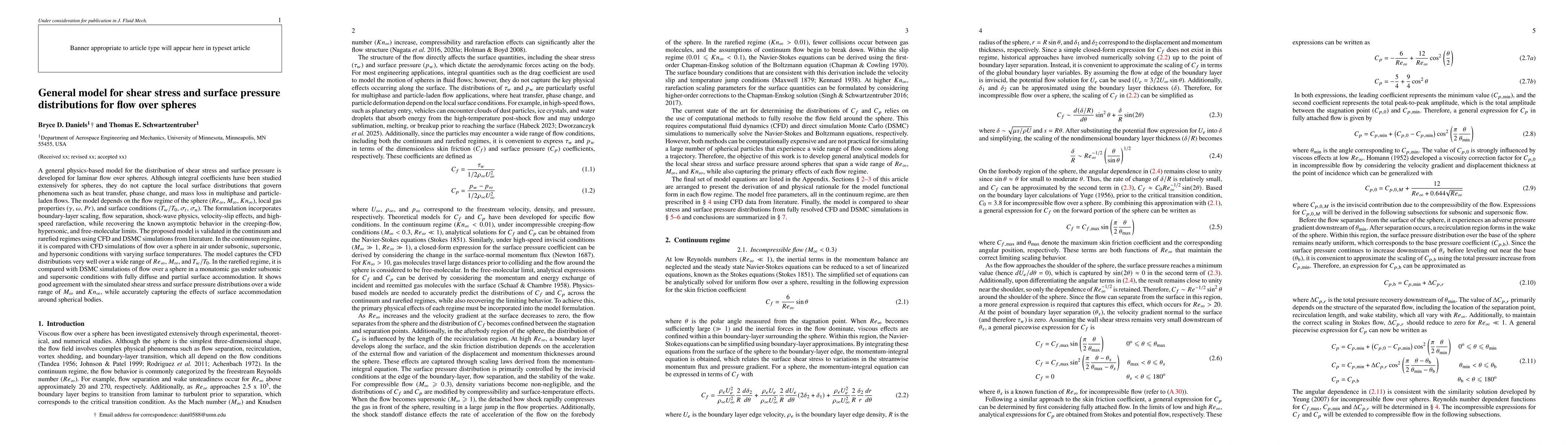 Thumbnail for General model for shear stress and surface pressure distributions for flow over spheres