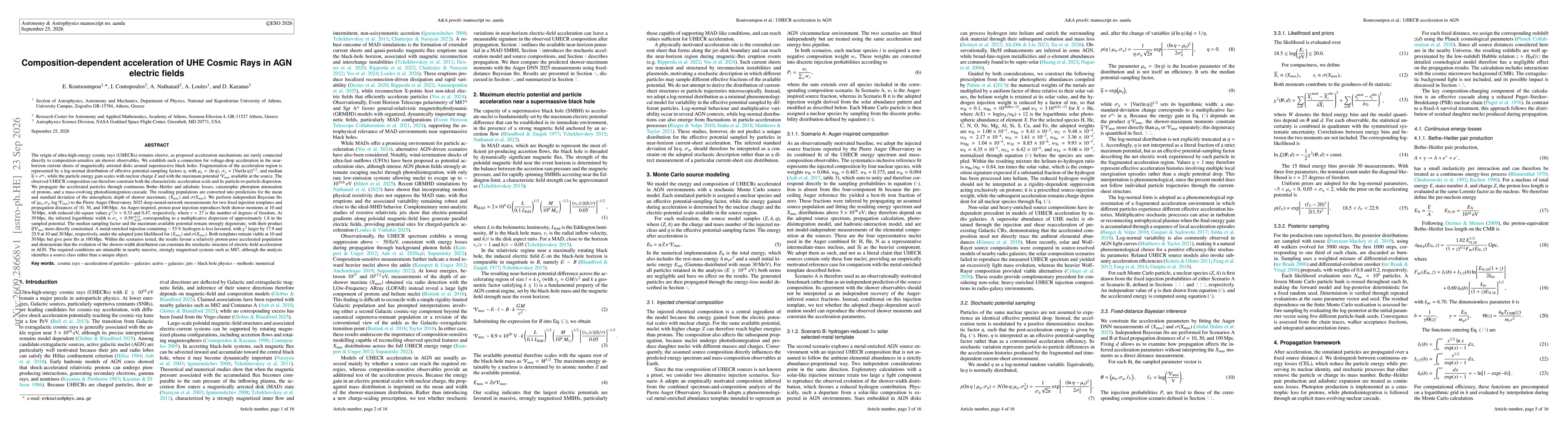 Thumbnail for Composition-dependent acceleration of UHE Cosmic Rays in AGN electric fields