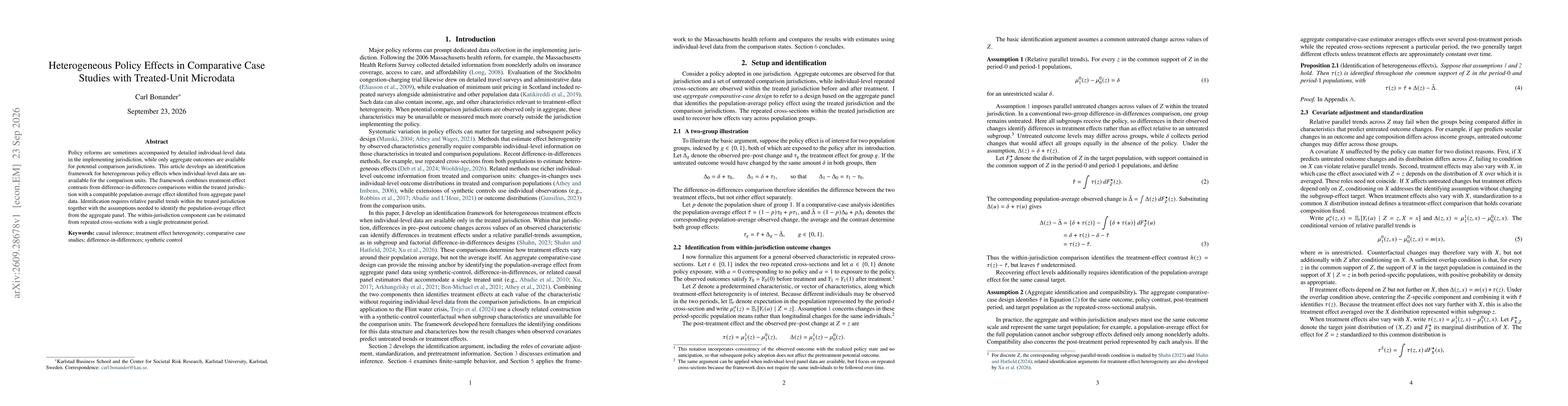 Thumbnail for Heterogeneous Policy Effects in Comparative Case Studies with Treated-Unit Microdata