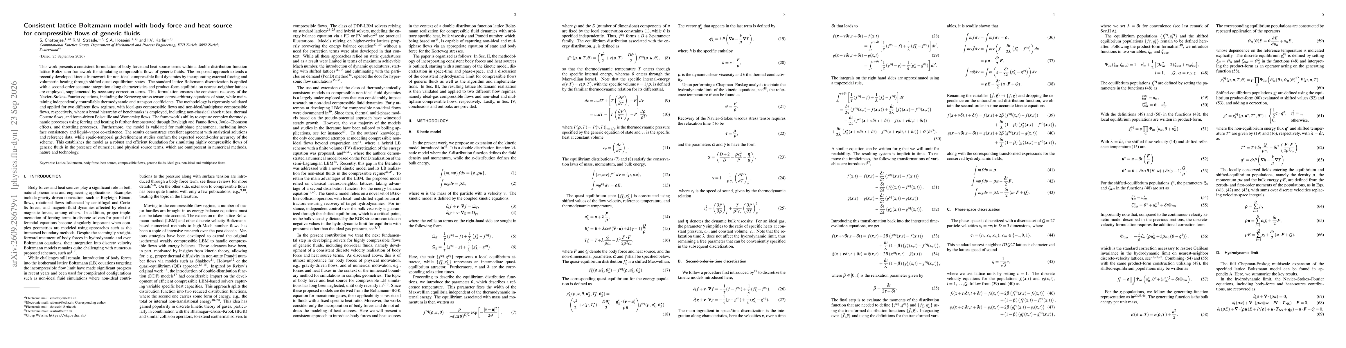 Thumbnail for Consistent lattice Boltzmann model with body force and heat source for compressible flows of generic fluids