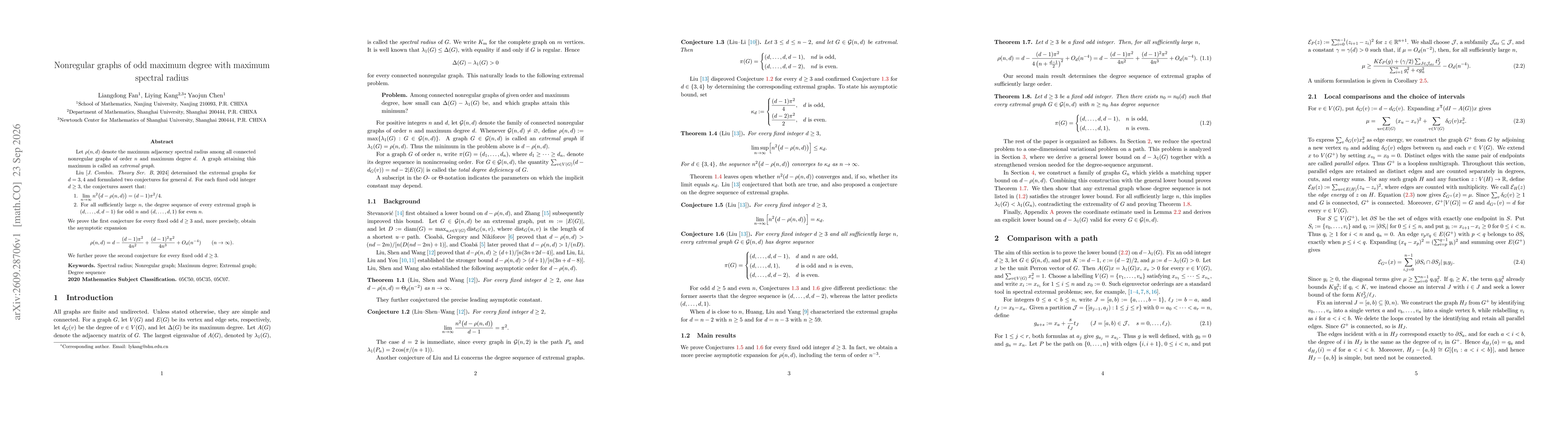 Thumbnail for Nonregular graphs of odd maximum degree with maximum spectral radius