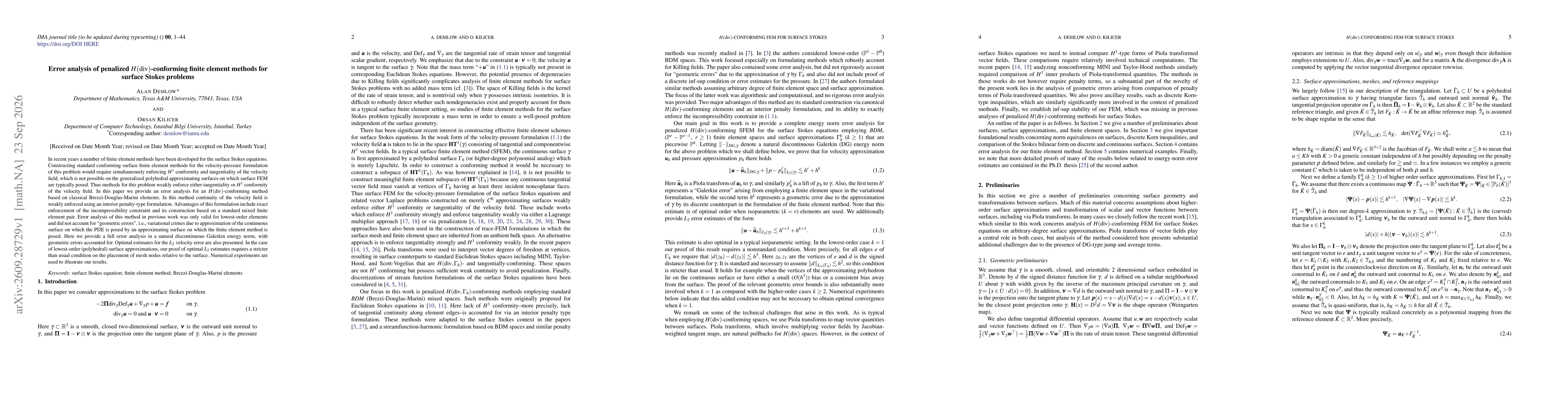 Thumbnail for Error analysis of penalized $H({\rm div})$-conforming finite element methods for surface Stokes problems