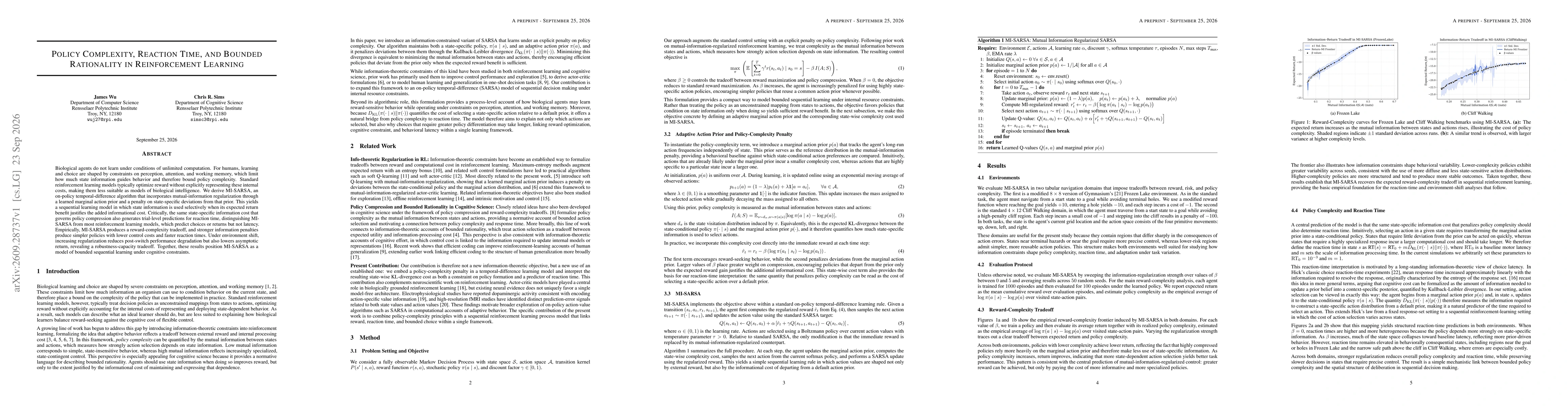 Thumbnail for Policy Complexity, Reaction Time, and Bounded Rationality in Reinforcement Learning