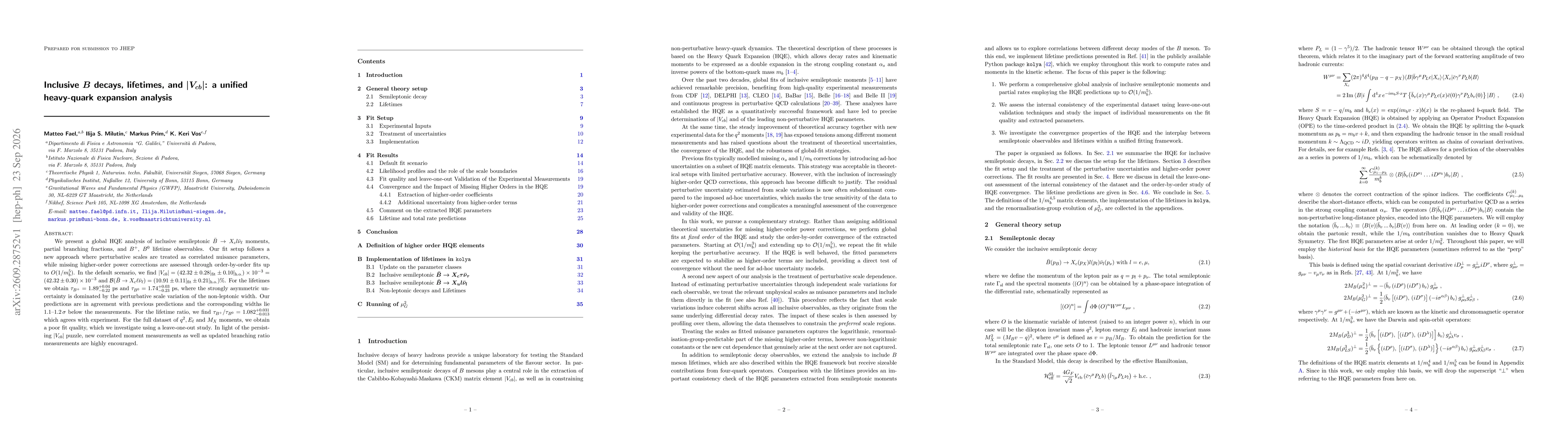 Thumbnail for Inclusive $B$ decays, lifetimes, and $|V_{cb}|$: a unified heavy-quark expansion analysis