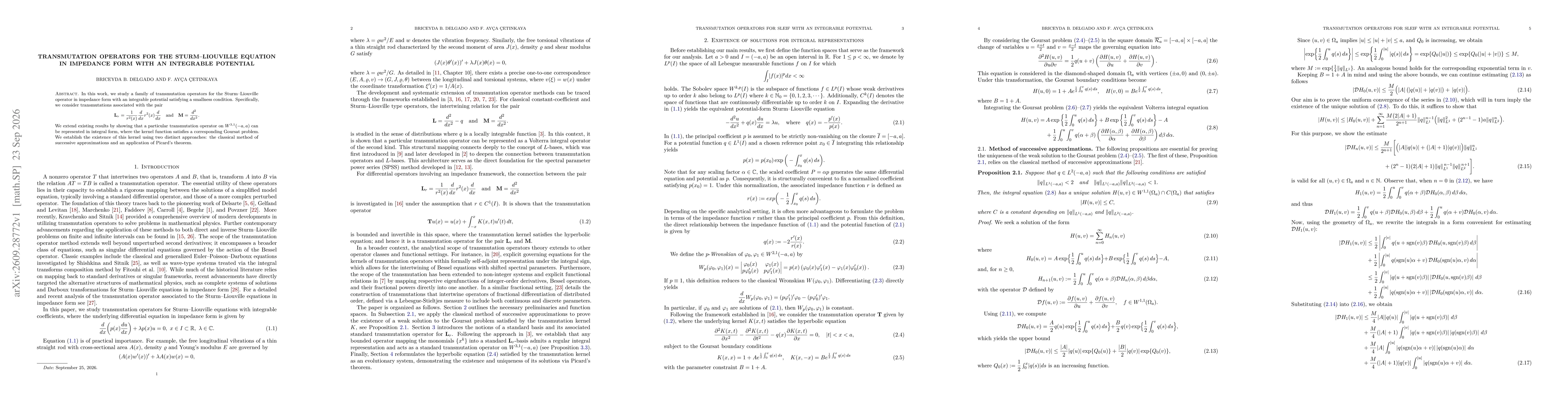 Thumbnail for Transmutation operators for the Sturm--Liouville equation in impedance form with an integrable potential