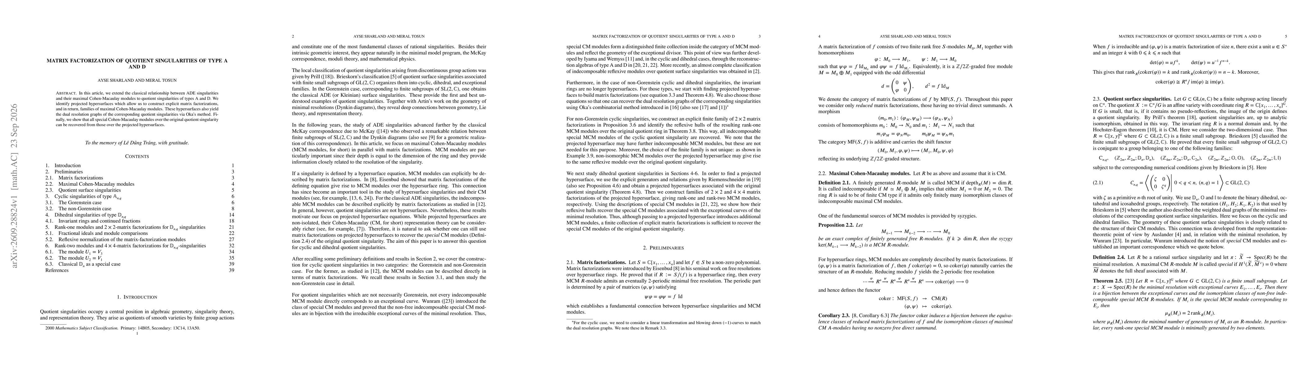 Thumbnail for Matrix factorization of quotient singularities of type A and D