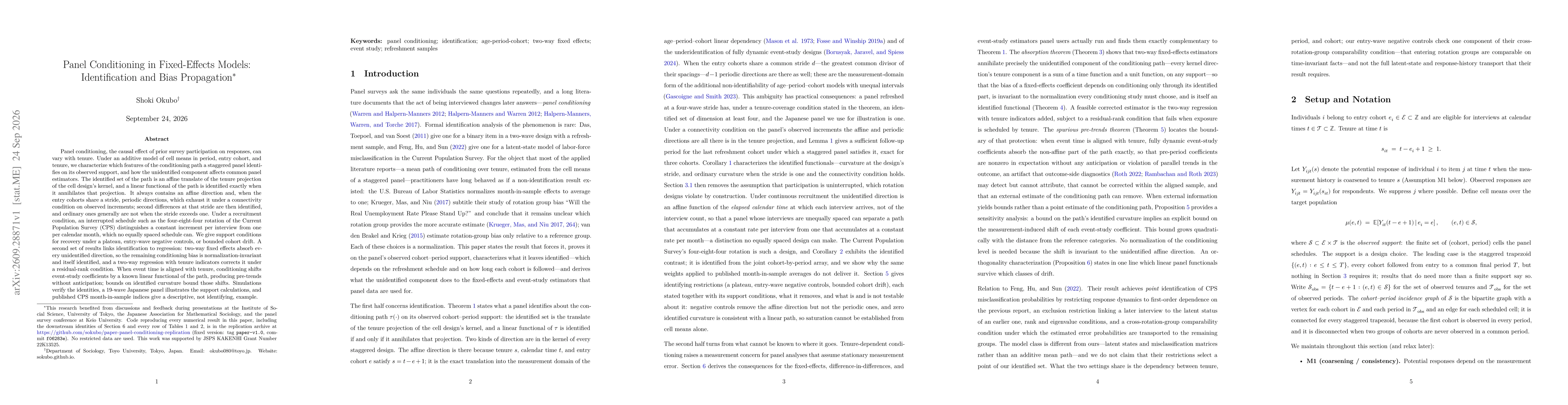 Thumbnail for Panel Conditioning in Fixed-Effects Models: Identification and Bias Propagation