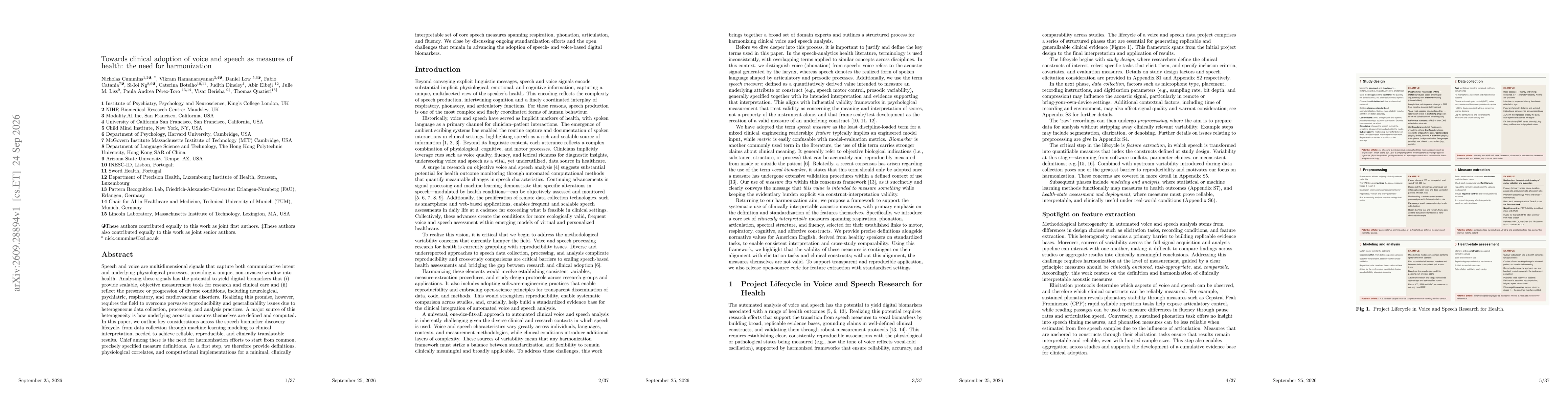 Thumbnail for Towards clinical adoption of voice and speech as measures of health: the need for harmonization