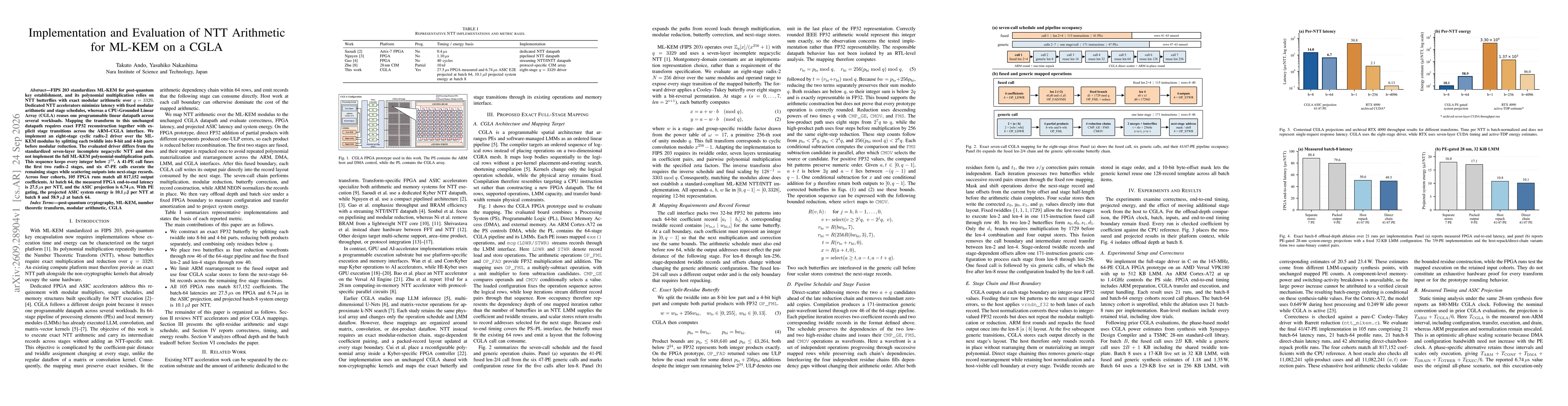 Thumbnail for Implementation and Evaluation of NTT Arithmetic for ML-KEM on a CGLA