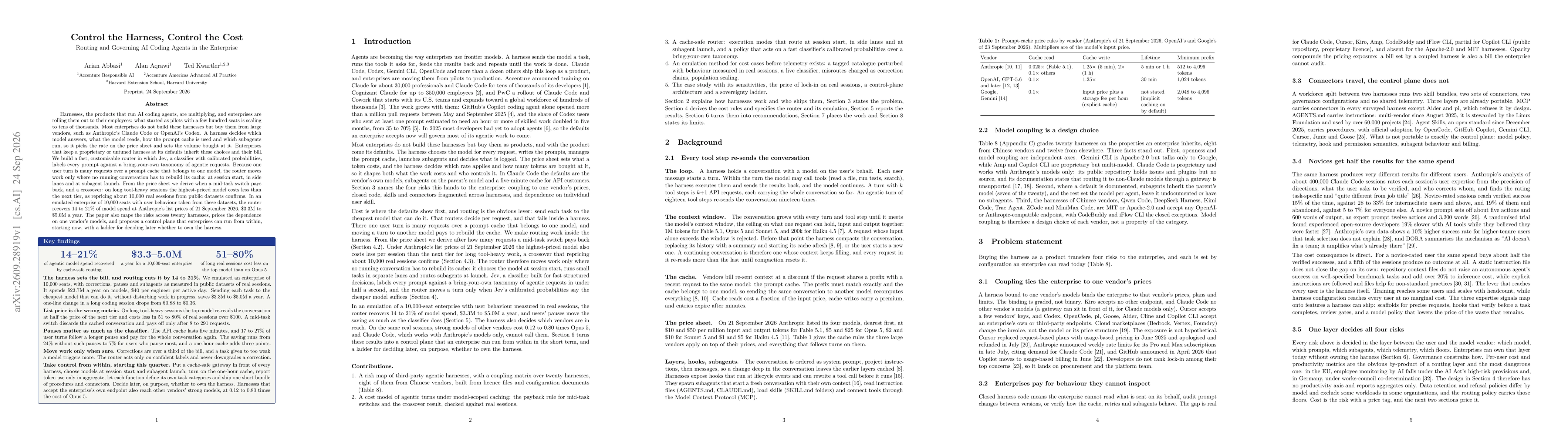 Thumbnail for Control the Harness, Control the Cost: Routing and Governing AI Coding Agents in the Enterprise