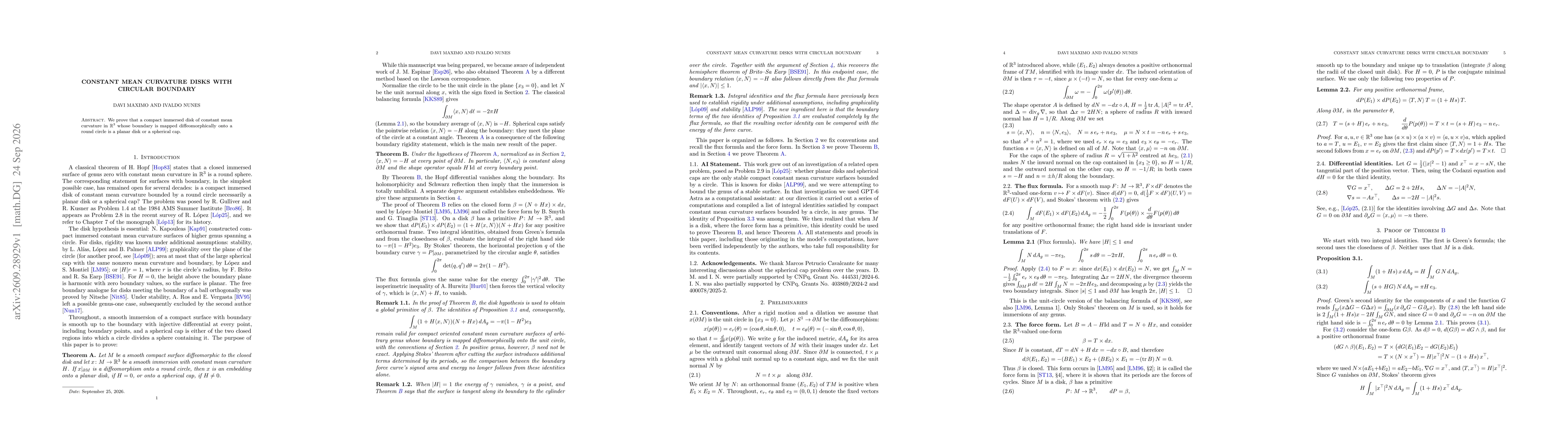 Thumbnail for Constant mean curvature disks with circular boundary