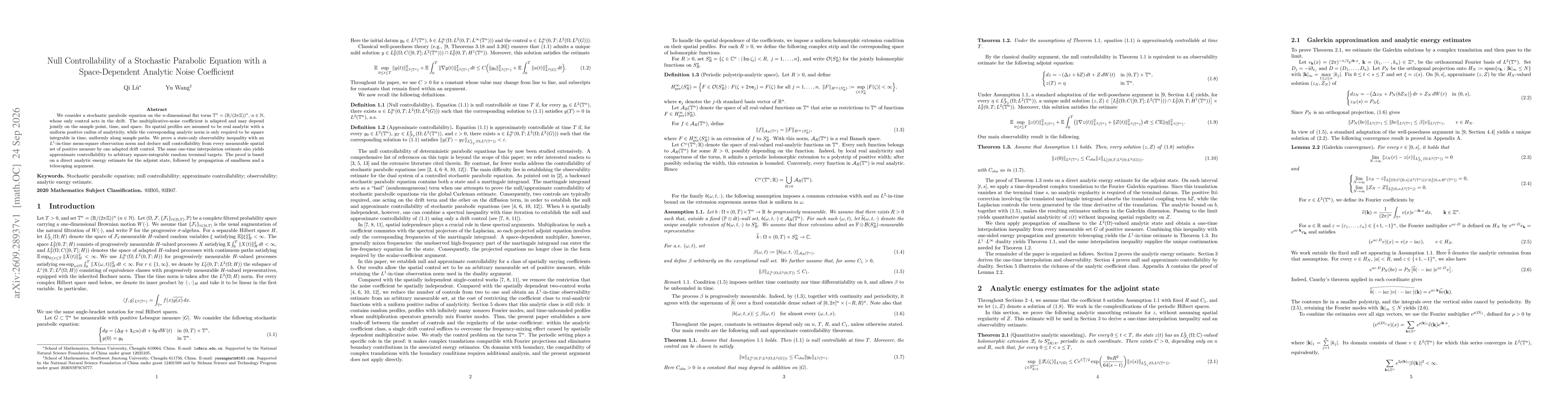 Thumbnail for Null Controllability of a Stochastic Parabolic Equation with a Space-Dependent Analytic Noise Coefficient