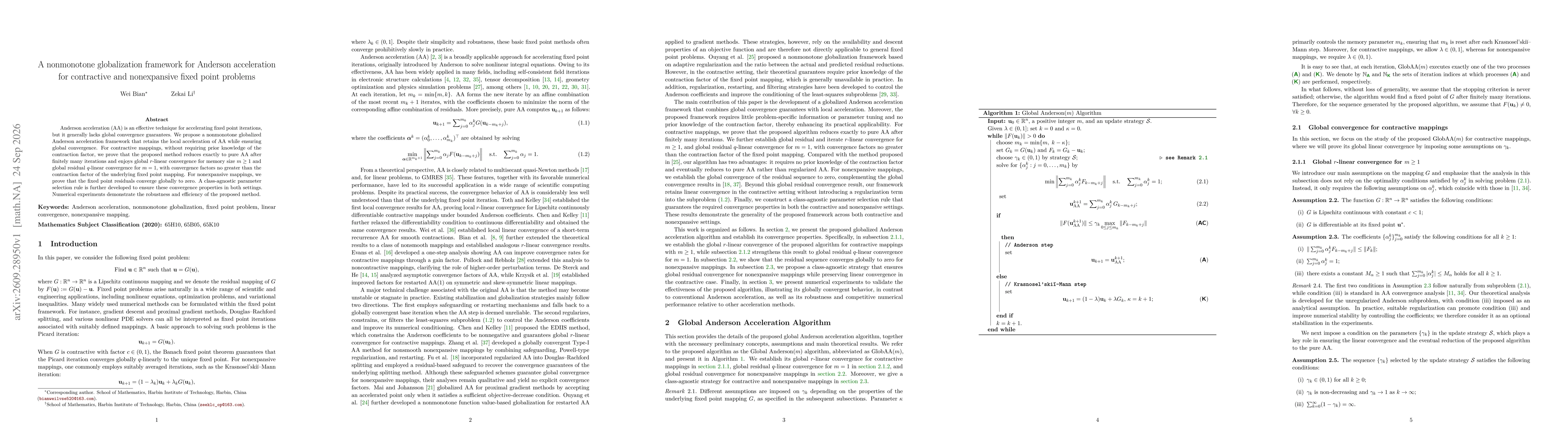 Thumbnail for A nonmonotone globalization framework for Anderson acceleration for contractive and nonexpansive fixed point problems