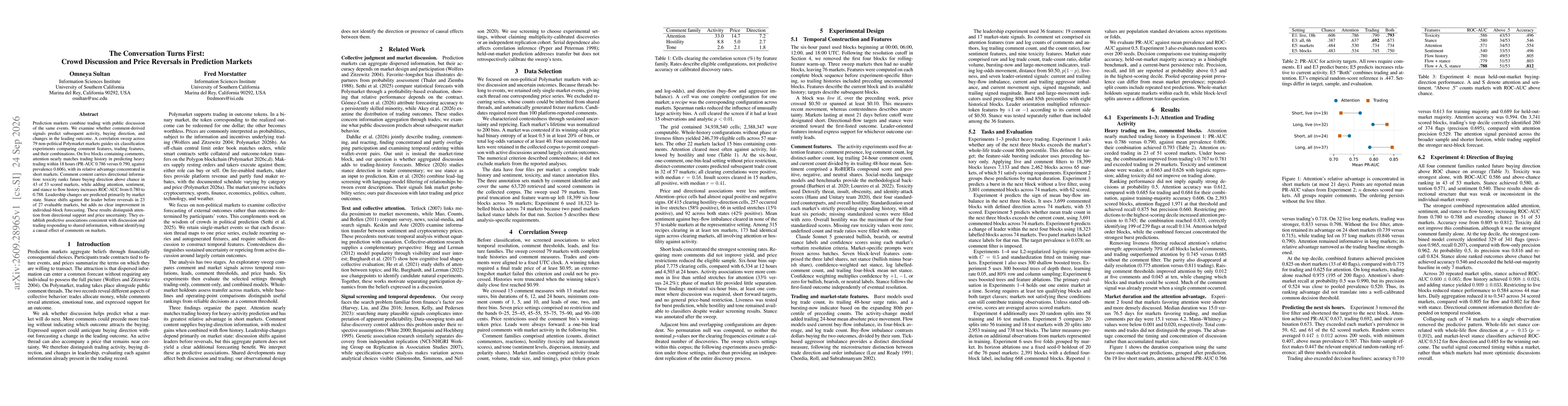 Thumbnail for The Conversation Turns First: Crowd Discussion and Price Reversals in Prediction Markets
