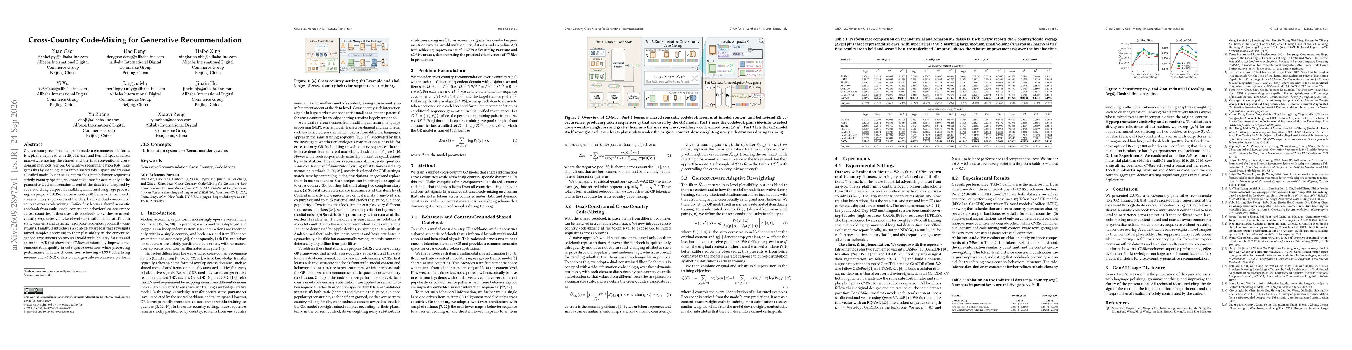 Thumbnail for Cross-Country Code-Mixing for Generative Recommendation