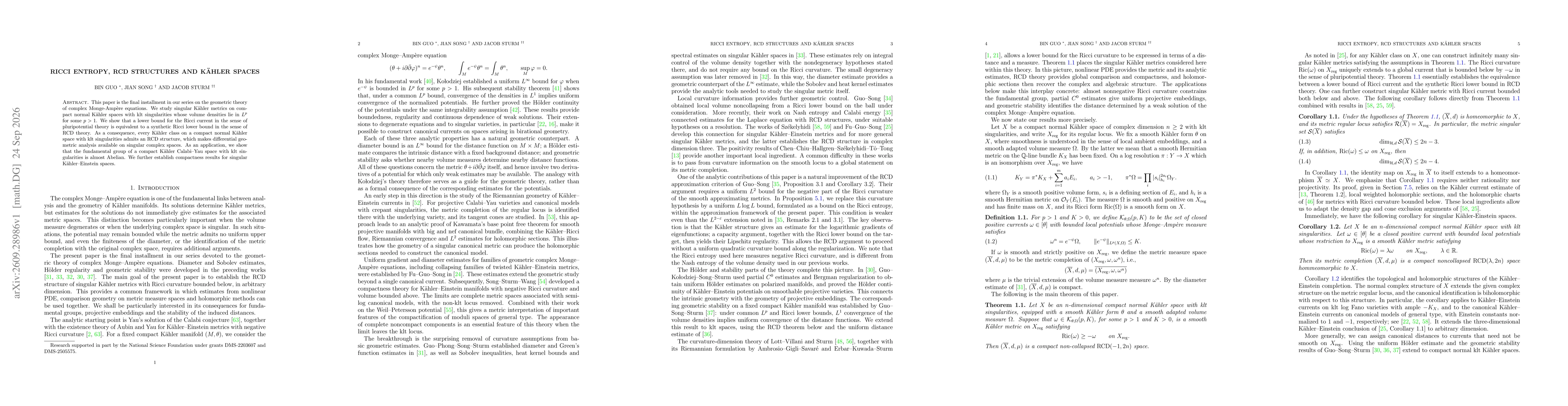 Thumbnail for Ricci entropy, RCD structures and Kahler spaces
