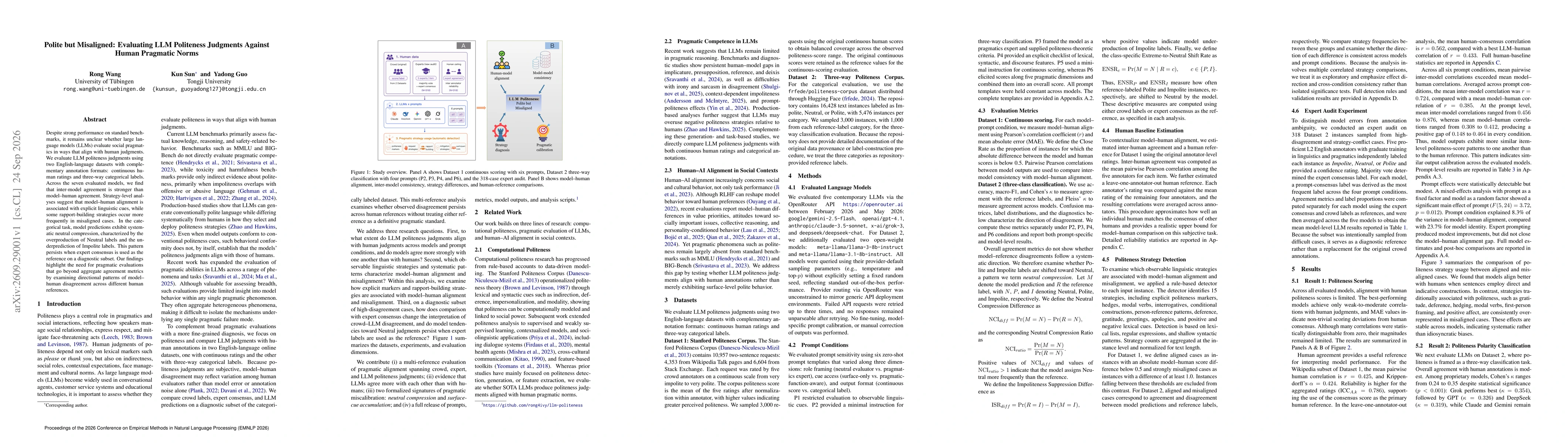 Thumbnail for Polite but Misaligned: Evaluating LLM Politeness Judgments Against Human Pragmatic Norms