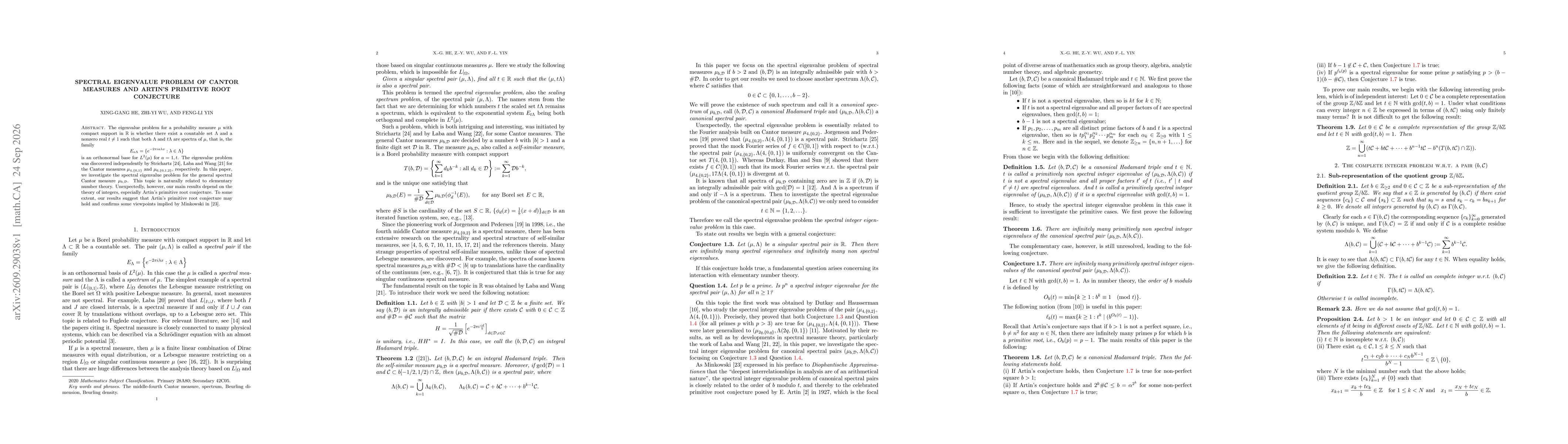 Thumbnail for Spectral eigenvalue problem of Cantor measures and Artin's primitive root conjecture