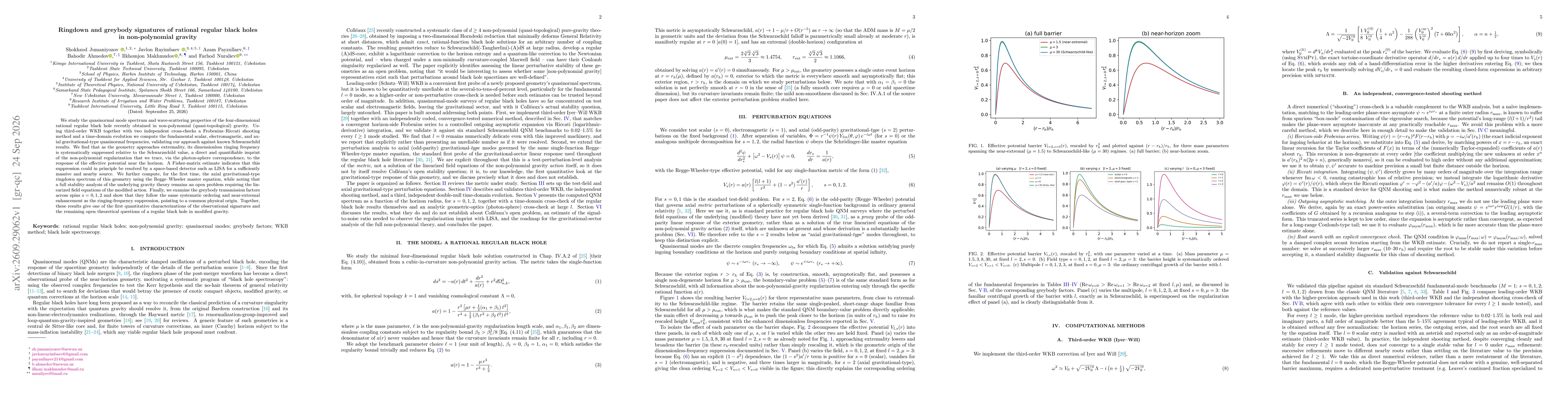 Thumbnail for Ringdown and greybody signatures of rational regular black holes in non-polynomial gravity