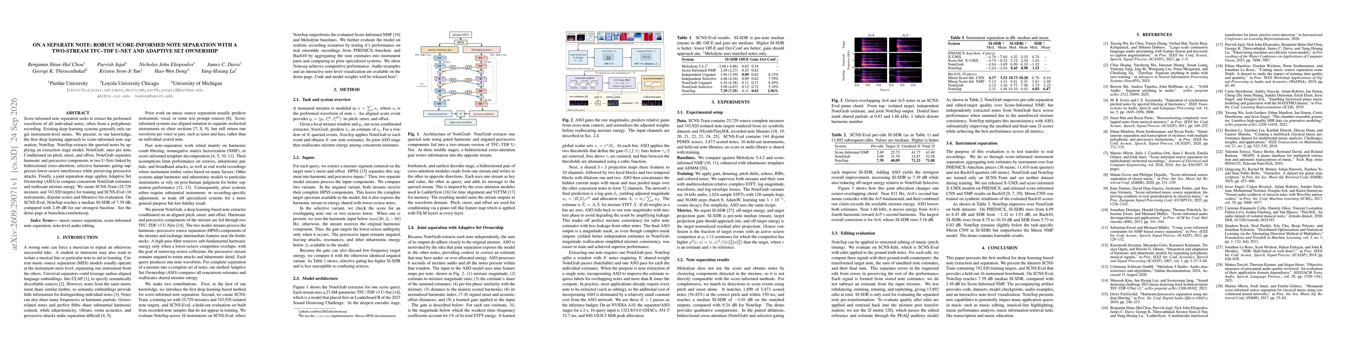 Thumbnail for On a Separate Note: Robust Score-Informed Note Separation with a Two-Stream TFC-TDF U-Net and Adaptive Set Ownership