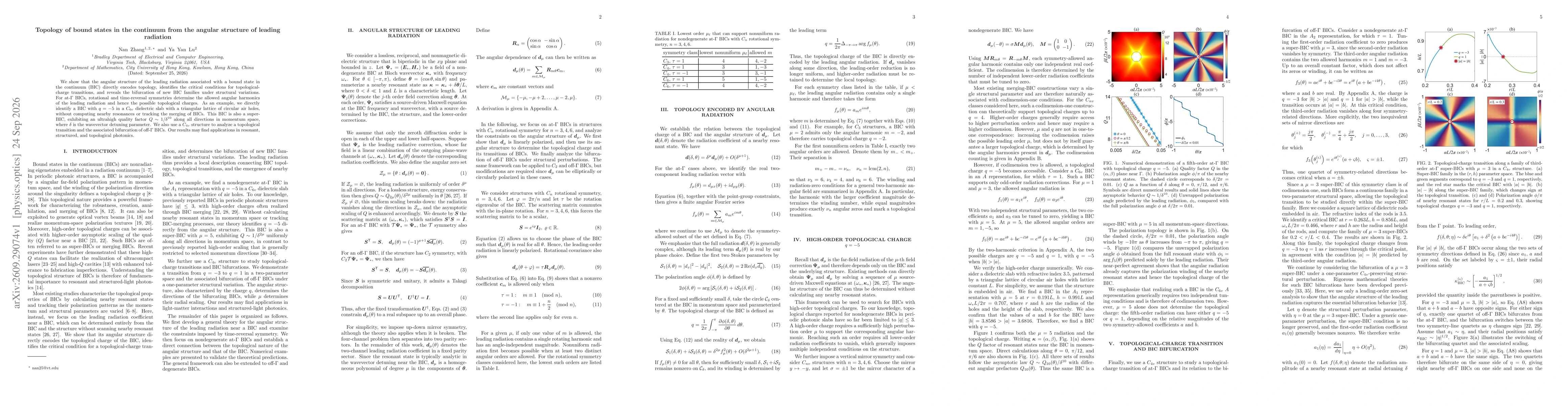 Thumbnail for Topology of bound states in the continuum from the angular structure of leading radiation
