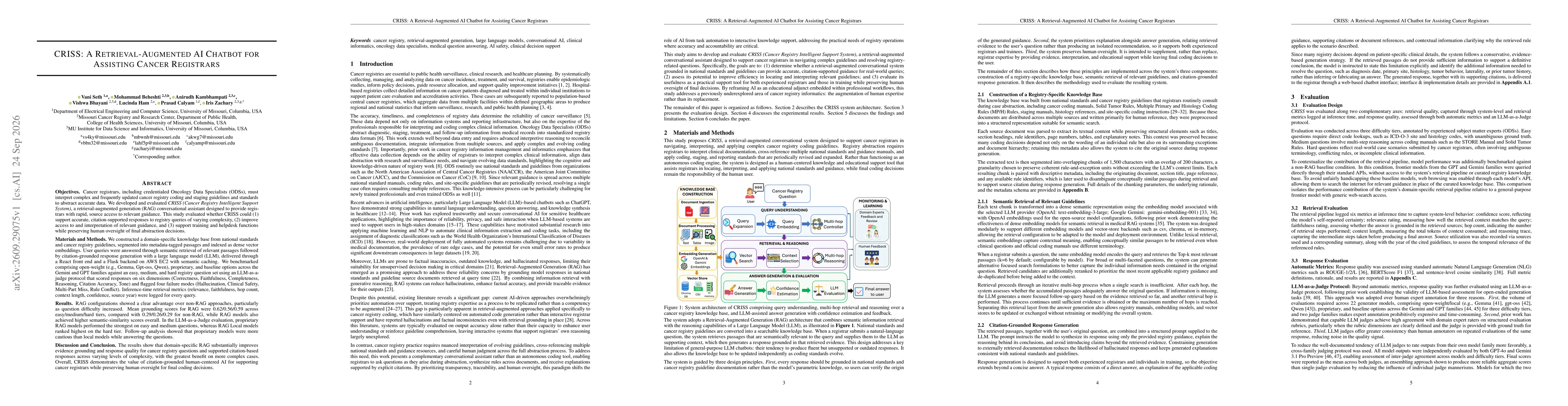 Thumbnail for CRISS: A Retrieval-Augmented AI Chatbot for Assisting Cancer Registrars