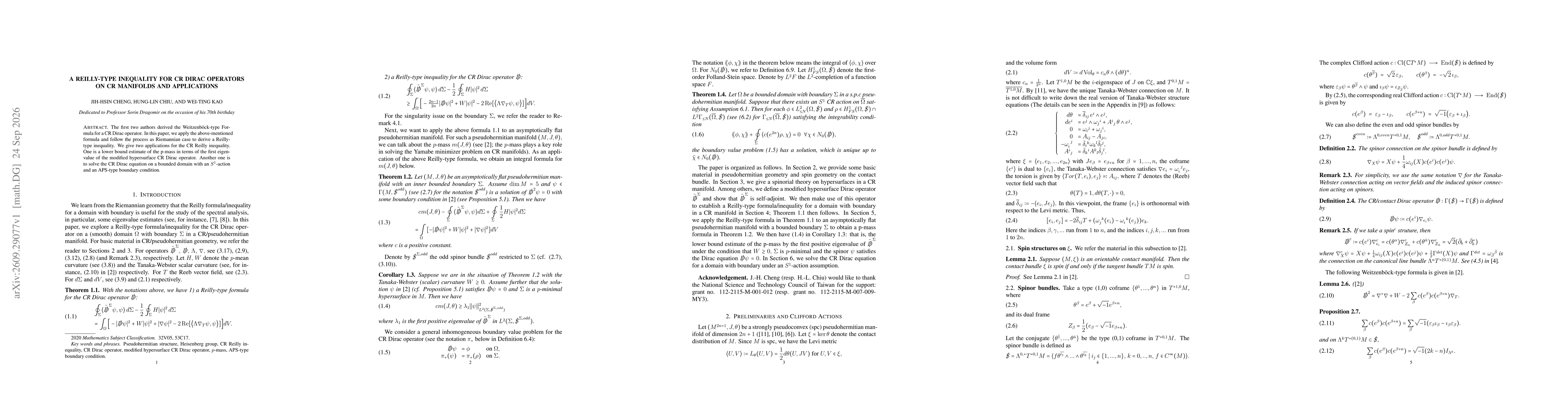 Thumbnail for A Reilly-Type Inequality for CR Dirac Operators on CR Manifolds and Applications