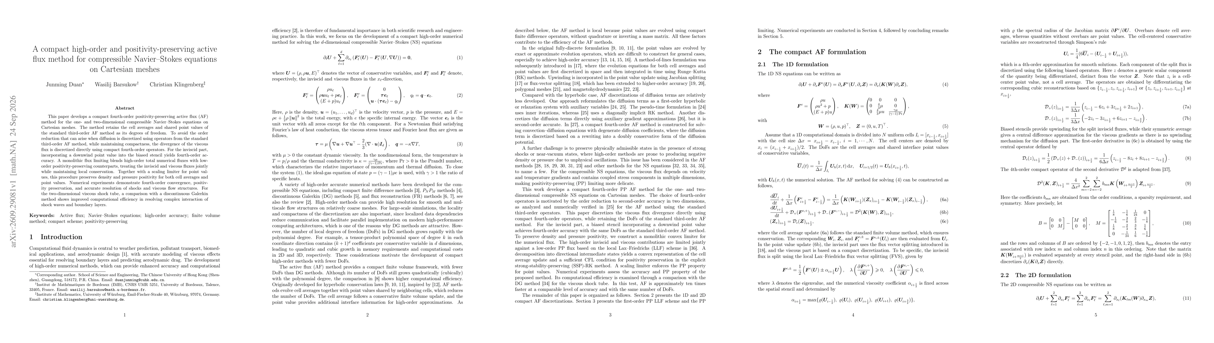 Thumbnail for A compact high-order and positivity-preserving active flux method for compressible Navier--Stokes equations on Cartesian meshes