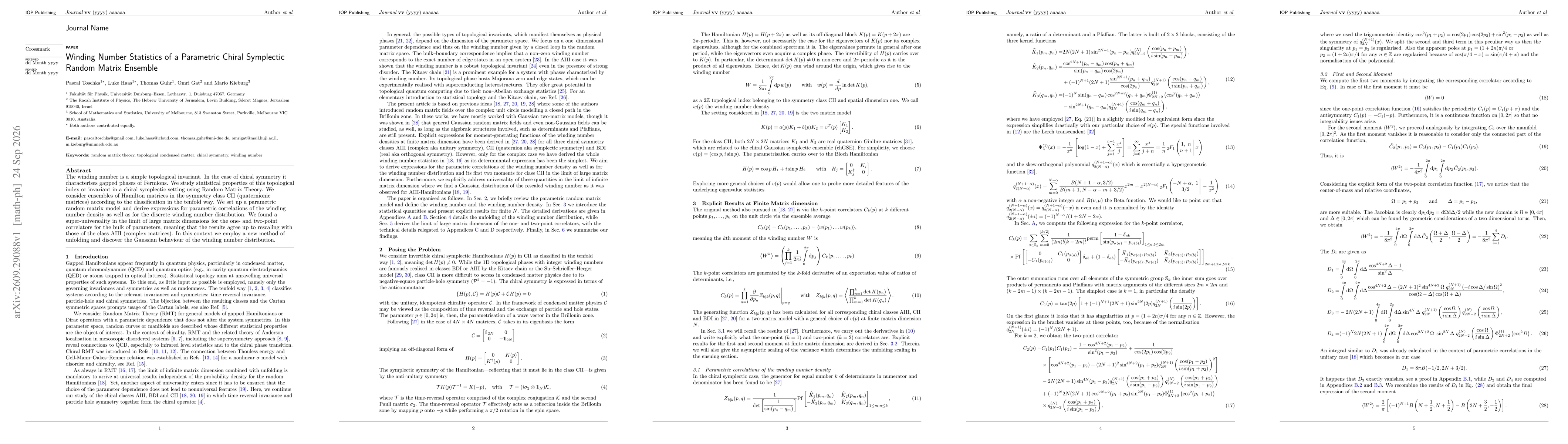 Thumbnail for Winding Number Statistics of a Parametric Chiral Symplectic Random Matrix Ensemble
