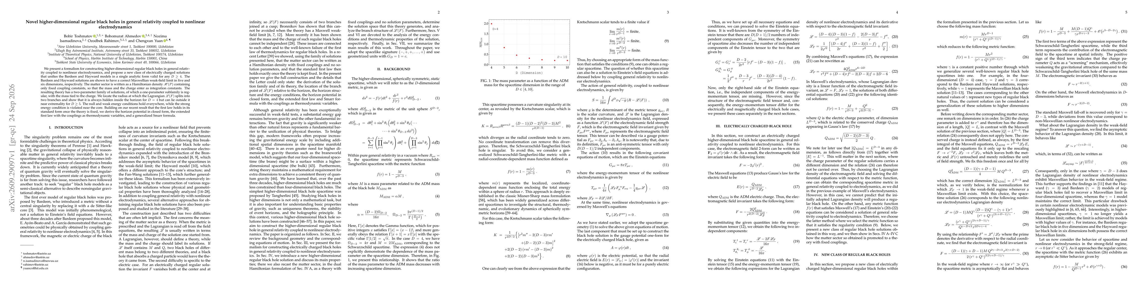 Thumbnail for Novel higher-dimensional regular black holes in general relativity coupled to nonlinear electrodynamics
