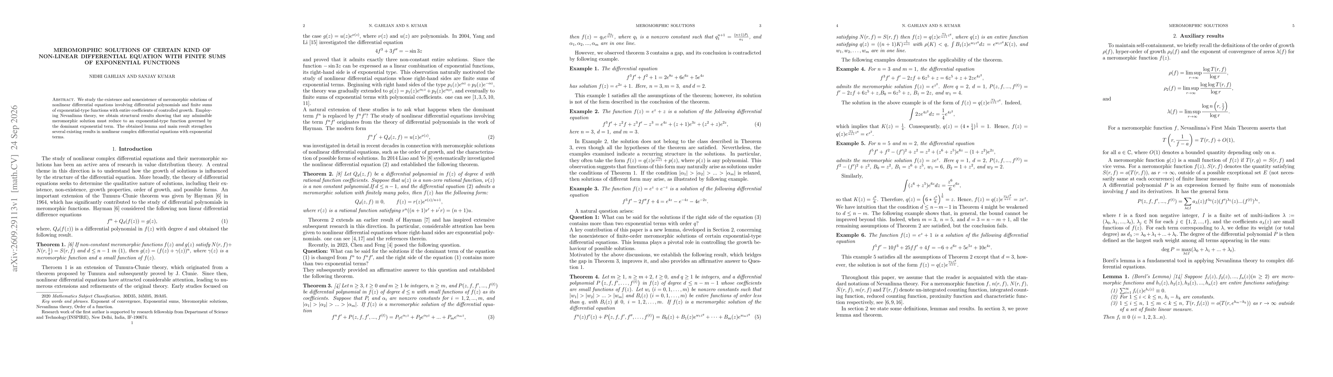 Thumbnail for Meromorphic Solutions of Certain Kind of Non-Linear Differential equation with finite sums of Exponential Functions