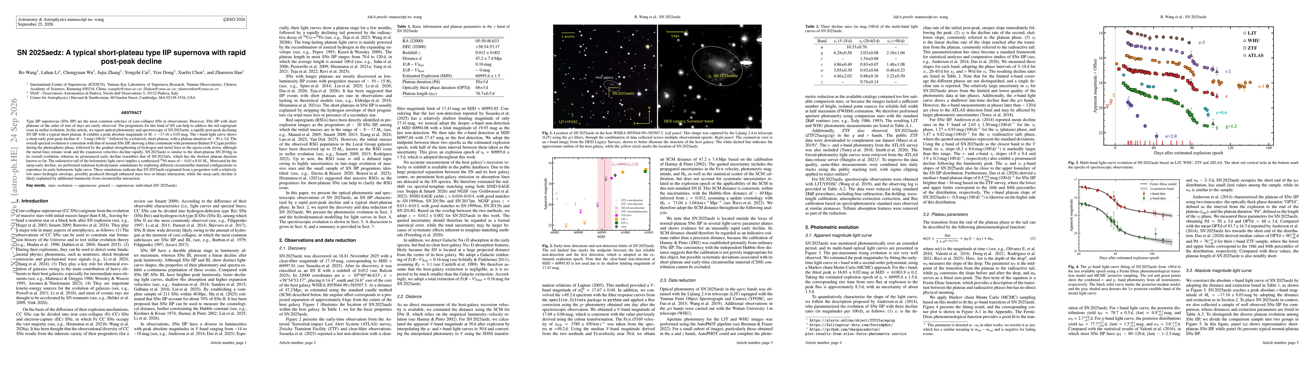 Thumbnail for SN 2025aedz: A typical short-plateau type IIP supernova with rapid post-peak decline