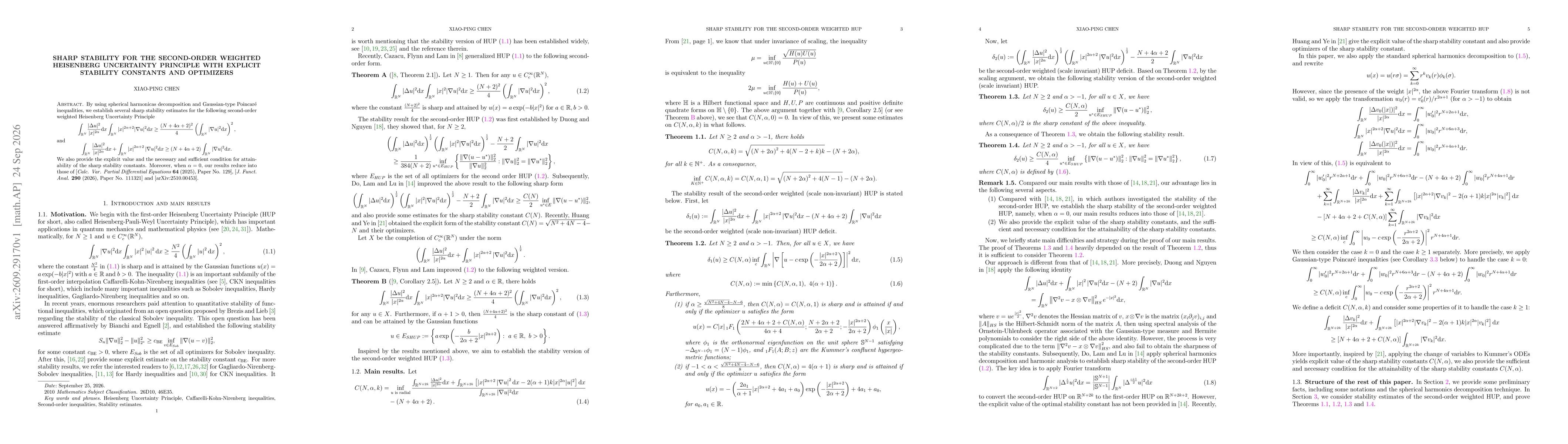 Thumbnail for Sharp stability for the second-order weighted Heisenberg Uncertainty Principle with explicit stability constants and optimizers
