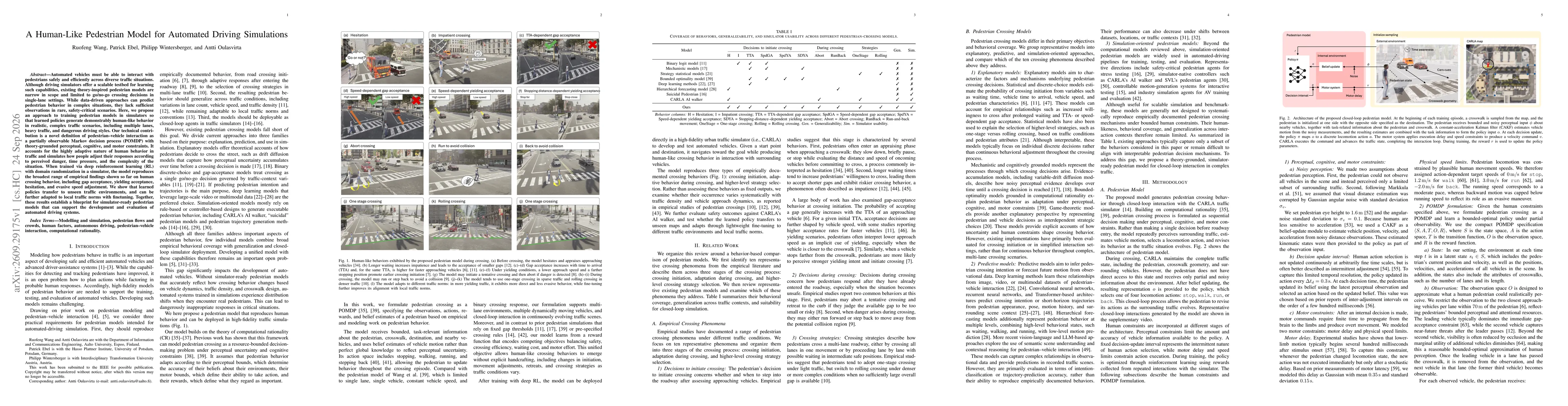 Thumbnail for A Human-Like Pedestrian Model for Automated Driving Simulations