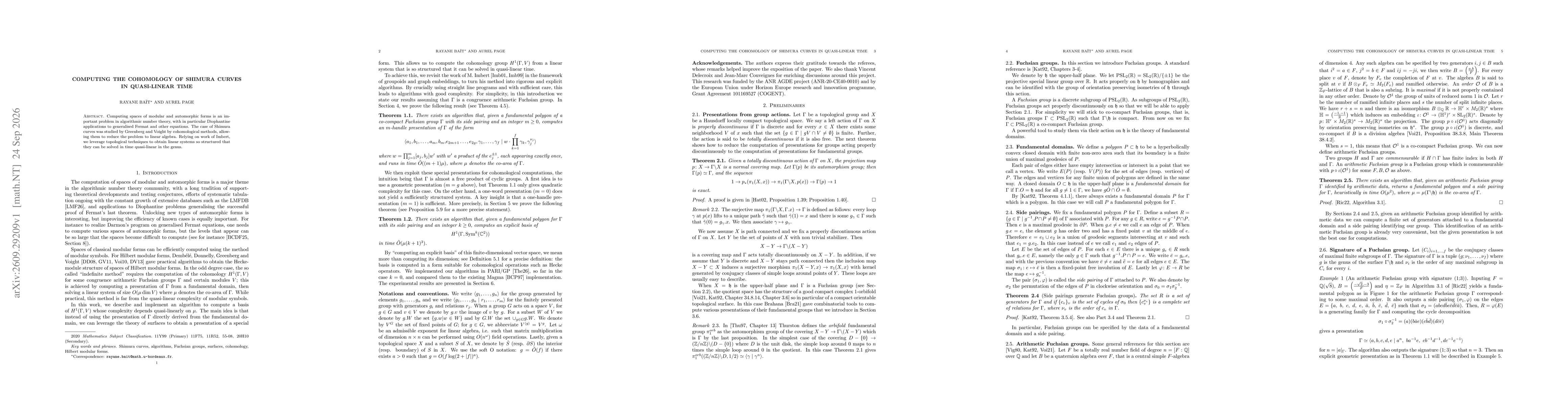 Thumbnail for Computing the cohomology of Shimura curves in quasi-linear time