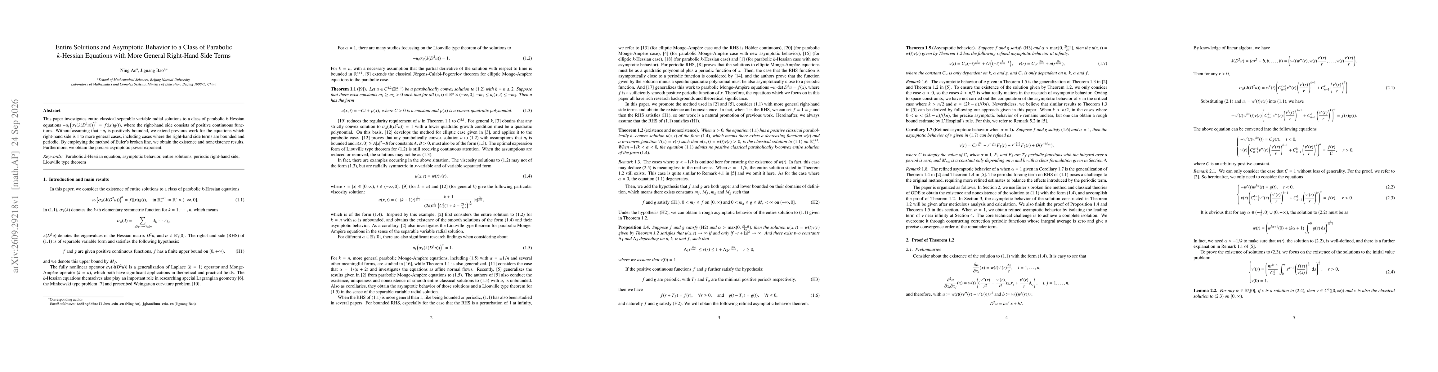 Thumbnail for Entire Solutions and Asymptotic Behavior to a Class of Parabolic $k$-Hessian Equations with More General Right-Hand Side Terms