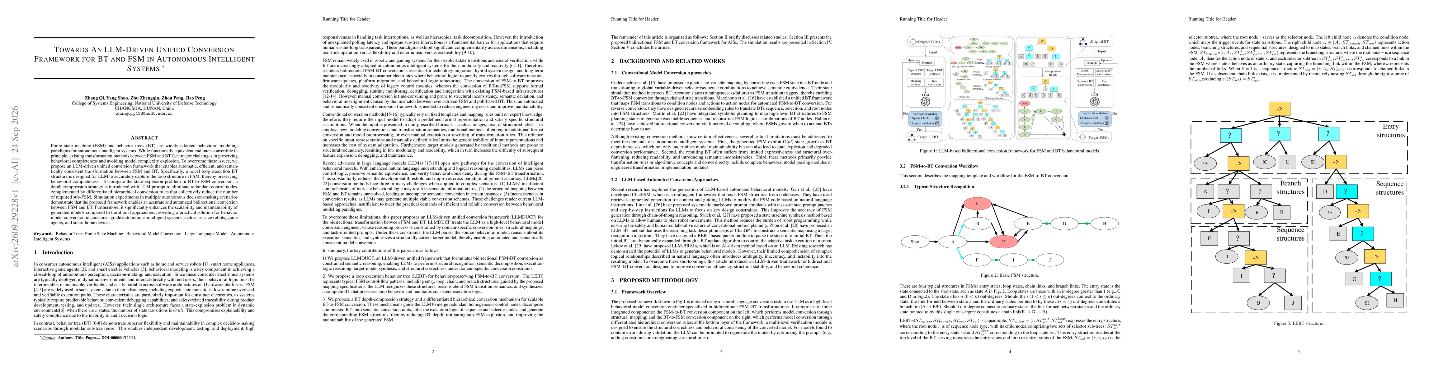 Thumbnail for Towards An LLM-Driven Unified Conversion Framework for BT and FSM in Autonomous Intelligent Systems