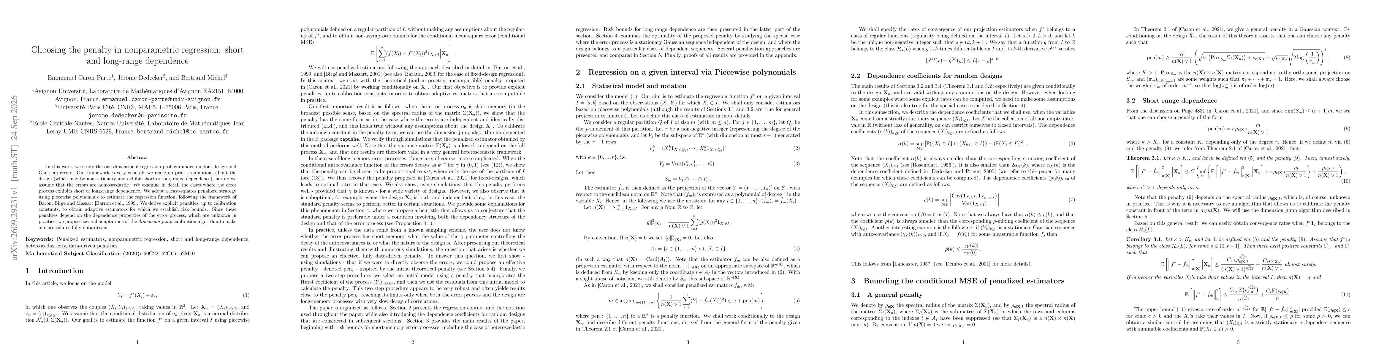 Thumbnail for Choosing the penalty in nonparametric regression: short and long-range dependence