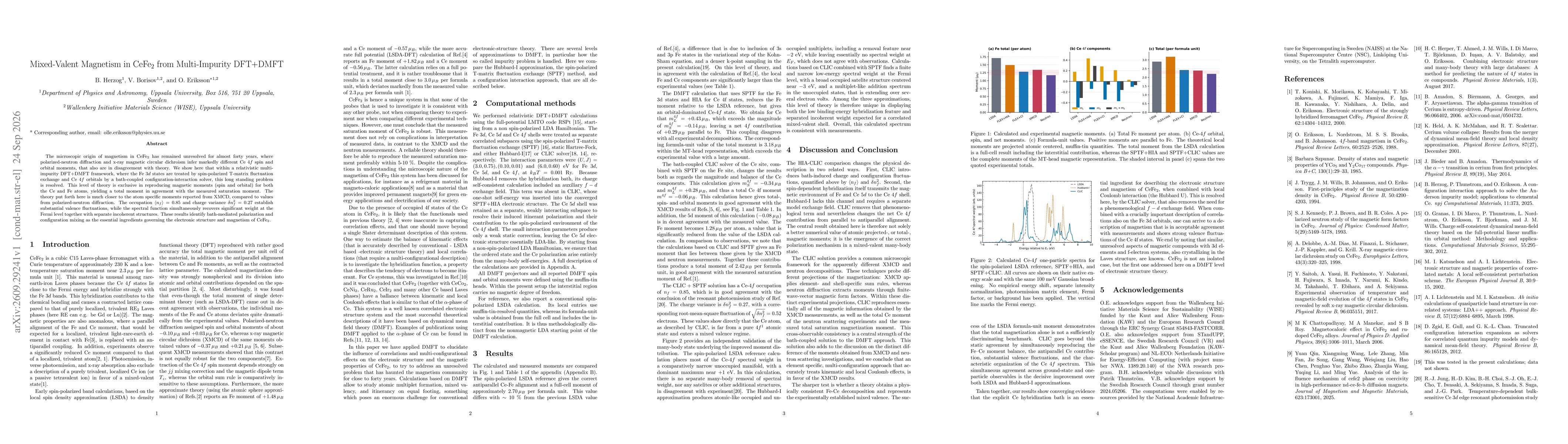 Thumbnail for Mixed-Valent Magnetism in CeFe$_2$ from Multi-Impurity DFT+DMFT