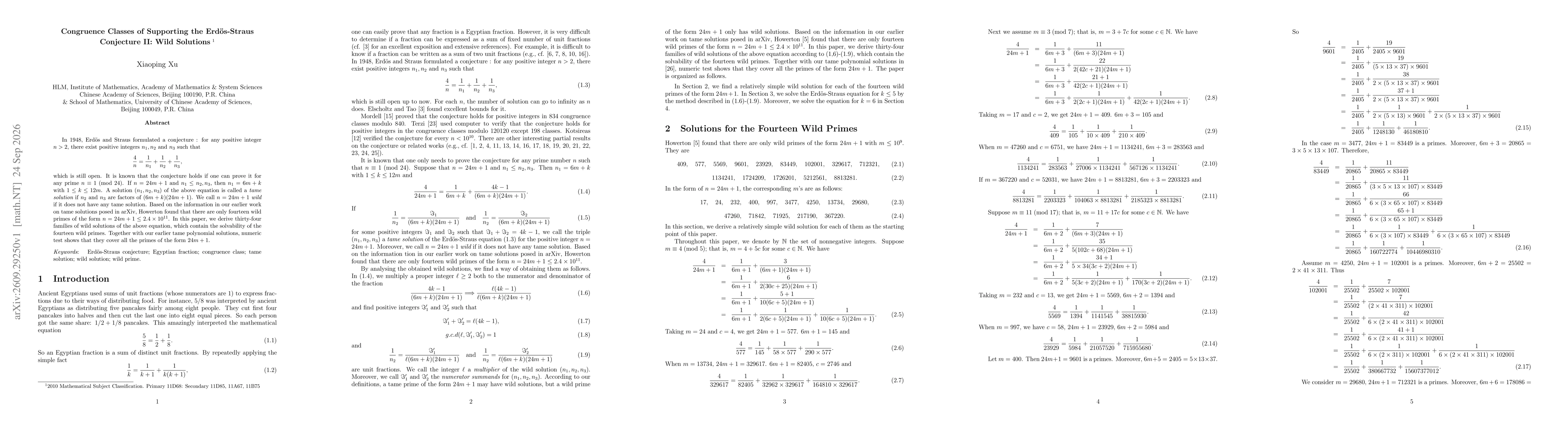 Thumbnail for Congruence Classes of Supporting the Erdös-Straus Conjecture II: Wild Solutions