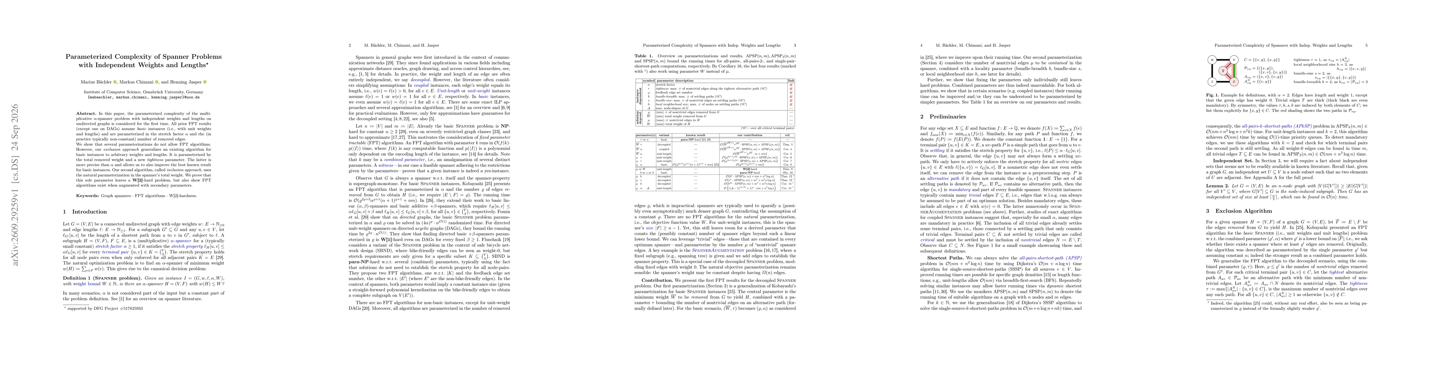 Thumbnail for Parameterized Complexity of Spanner Problems with Independent Weights and Lengths