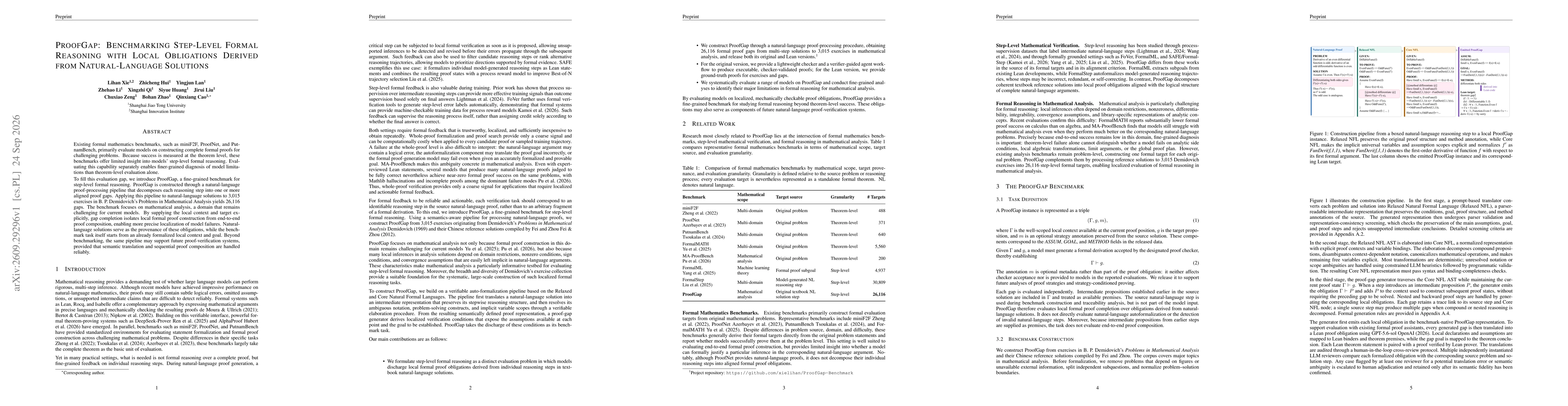 Thumbnail for ProofGap: Benchmarking Step-Level Formal Reasoning with Local Obligations Derived from Natural-Language Solutions