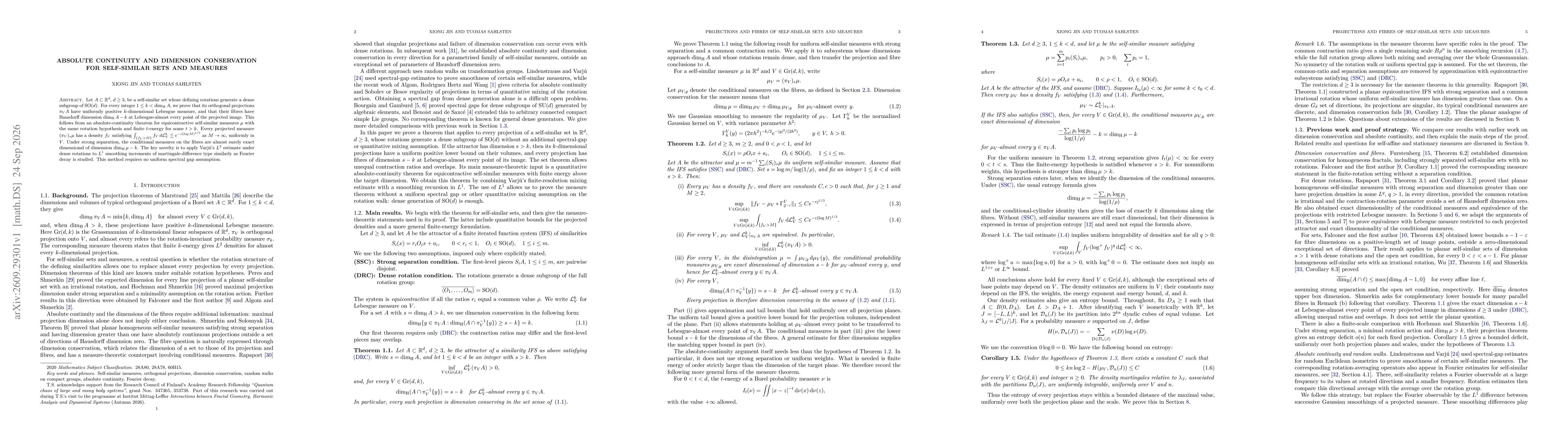 Thumbnail for Absolute continuity and dimension conservation for self-similar sets and measures
