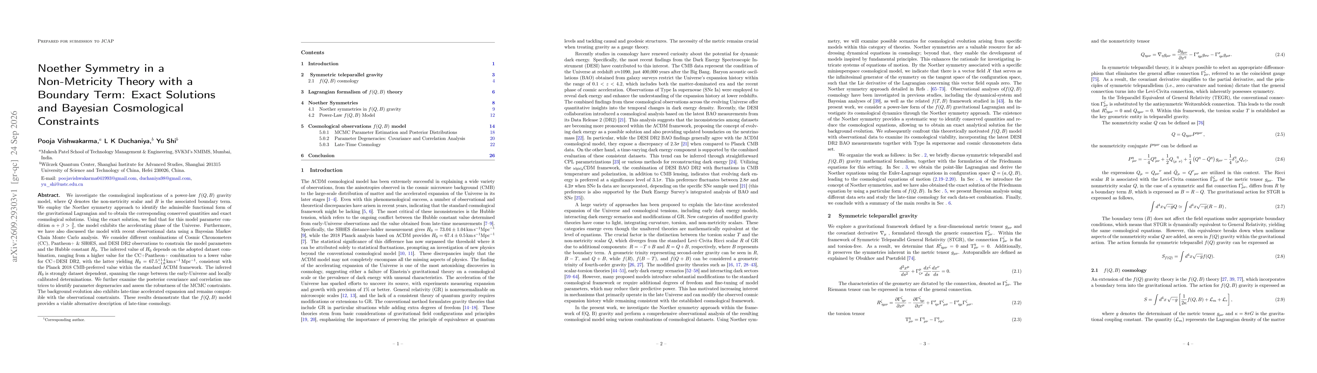 Thumbnail for Noether Symmetry in a Non-Metricity Theory with a Boundary Term: Exact Solutions and Bayesian Cosmological Constraints