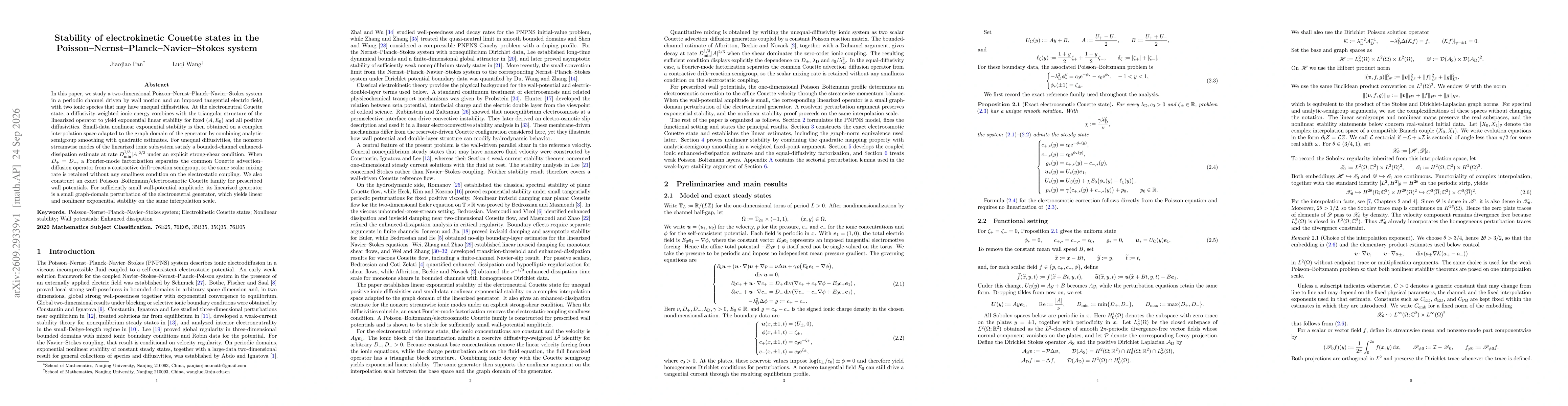 Thumbnail for Stability of electrokinetic Couette states in the Poisson--Nernst--Planck--Navier--Stokes system